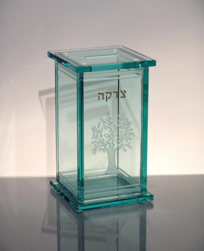 Tree of Life Art Glass Tzedakah Box
